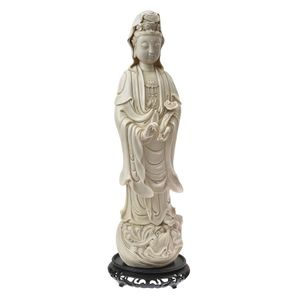 Dehua Guan Yin Figure with Ruyi and Wood Base - Ceramics - Chinese ...