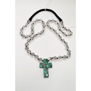 Rock Crystal Rosary and natural turquoise cross, approx 52 cm…