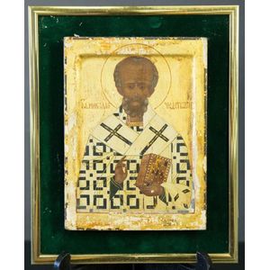Early Eastern icon. Saint. Tempera & gilt on panel. 19.5 x 14.5…