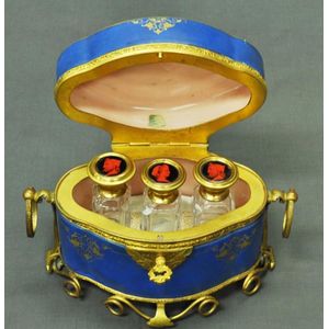 French Sevres style porcelain perfume casket. Painted blue…