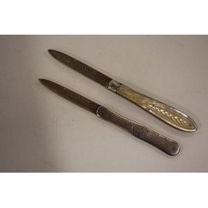 Two Victorian sterling silver pocket knives one with mother of…