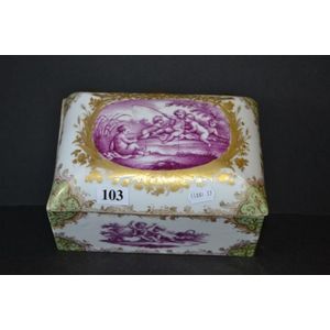 German porcelain casket with engraved metal hinge, with hand…
