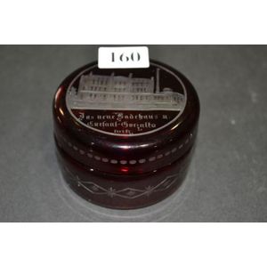 Ruby flash overlay covered box with engraved building to top