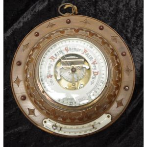 Vintage wood framed wall barometer figured wood circular framed…
