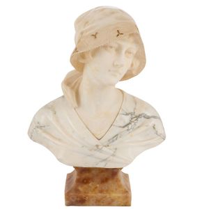 An Italian alabaster and Carrara marble bust of young girl, by…