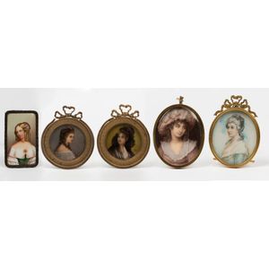 A collection of five portrait miniatures, 19th century and…
