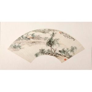 Two Chinese mounted fan leaves bearing signatures of Huang&hellip;