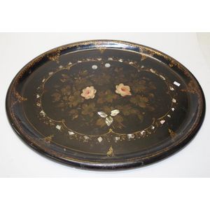 Good Victorian papier mache oval tray with inlaid mother of…