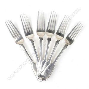 A set of six Victorian silver table forks, fiddle pattern,&hellip;