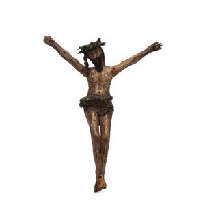 A Continental carved wood and polychrome figure of Christ, most…