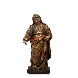 The Virgin Mary statue, carved wood and polychrome finish with…