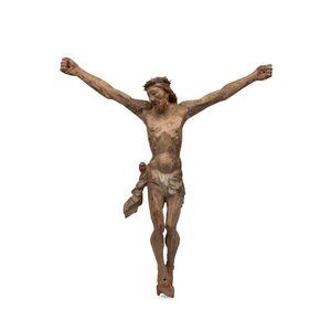 A Corpus Christi, carved wood with remains of polychrome finish,…