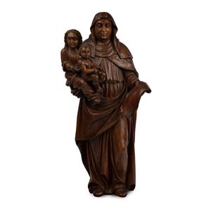 A religious statue, carved wood, 18th/19th century, later base,…