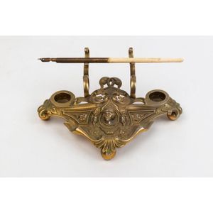 A French desk set, cast and gilt metal with pen, 19th century,…