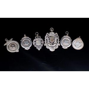 Six sterling silver fob medals marks include: Birmingham 1923…