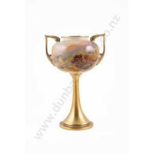 Royal Worcester two handled pedestal vase the cylindrical body…
