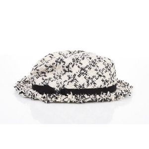 Chanel, tweed hat, black and white silk/cotton blend, with raw&hellip;
