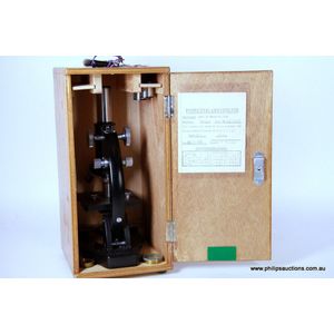 A vintage Japanese microscope, 1965, manufactured by Tower…