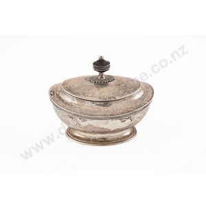 Dutch silver tea caddy plain footed oval form, the hinged lid…
