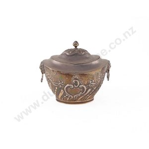 Victorian sterling silver tea caddy oval shape with lion mask…