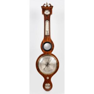 A mahogany banjo barometer, English, 19th century, 98 cm high