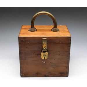 An antique timber deed / ballot box with large brass handle,…