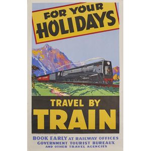 A New Zealand Tourist Bureau 'Travel by Train' poster, some…