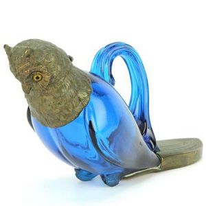 Edwardian glass & brass figural owl decanter having a hinged…