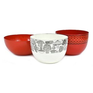 Three Finel enamel bowls, including Mushroom bowl; flower bowl…