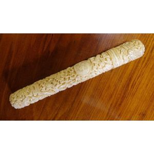 Antique ivory needle case, heavily carved with contents, 16 cm…