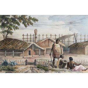 Pa in Kororareka by an unknown artist, lithograph, hand…