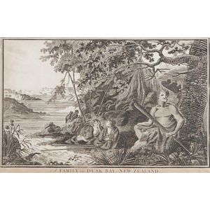 A family in Dusk bay, New Zealand by William Hodges, lithograph.…