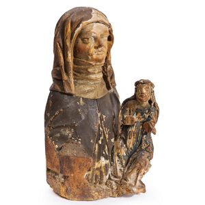 A 17th century Spanish polychrome bust of the Saint Anne with…