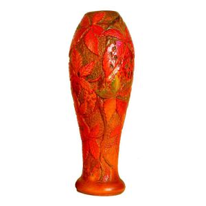 Jane Brenkley carved and painted tall vase, turned baluster…