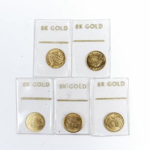 Five various small gold coins, includes Italian Umberto I 5…