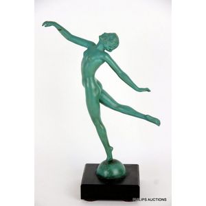 A signed cold painted Art Deco spelter dancing figure, circa…