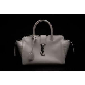 Saint Laurent Monogram Cabas Downtown Leather with Crocodile Embossed Leather Baby Gray