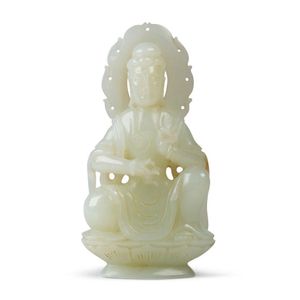 29142 Hetian white shops jade auspicious boy statue