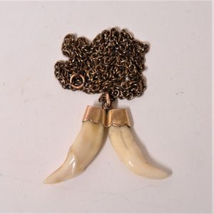 Double Tiger Tooth Pendant with Rose Gold Caps - Pendants/Lockets ...