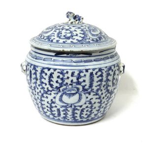 Vintage Style Blue and White Kylin Qilin Motif Bowl With Lid Jar 12" 