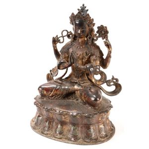 Sino-Tibetan bronze Tara, depicted seated with a downwards gaze,&hellip;