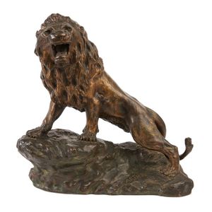 A cast bronze figure of a roaring lion by Thomas Cartier, early…