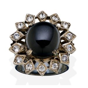 A star Diopside and white sapphire ring, black oval cabochon&hellip;