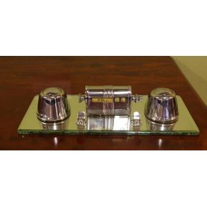 Art deco chrome desk set with centre calendar pen rest and 2…