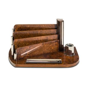 An Art Deco burr walnut and chrome desk stand, 44 cm wide
