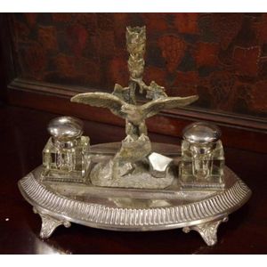 Antique silver plated desk set with eagle centre & 2 glass…