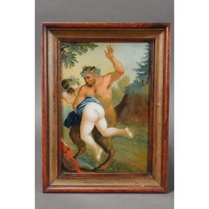 Lovely 19th century reverse glass painting, of rectangular form,…