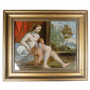 A Victorian reverse glass painting, possibly depicting the…