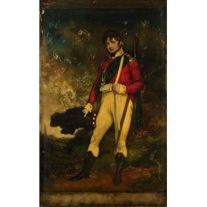 A reverse glass painting of a soldier, 19th century, 73 x 46 cm