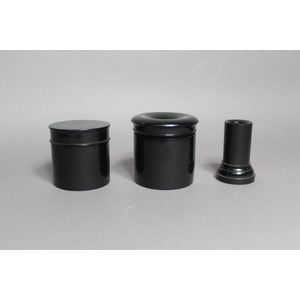 Ebony, trinket, hair tidy and a vase, 8 cm diameter and smaller…